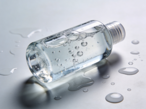 Estetyczna butelka zawierająca płyn micelarny na jasnym tle.