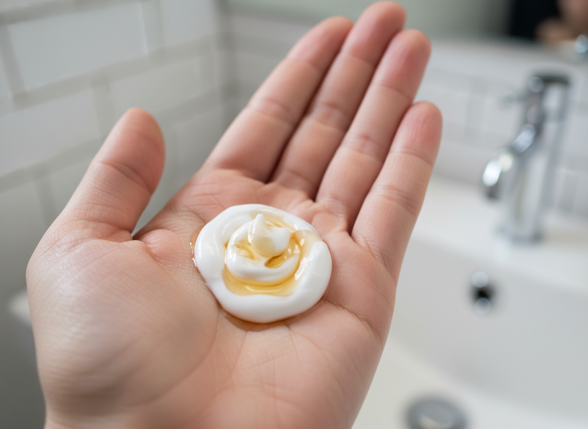 Mieszanie kremu i olejku do twarzy na dłoni