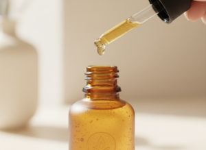 Nawilżające serum przeciwzmarszczkowe w butelce z ciemnego szkła