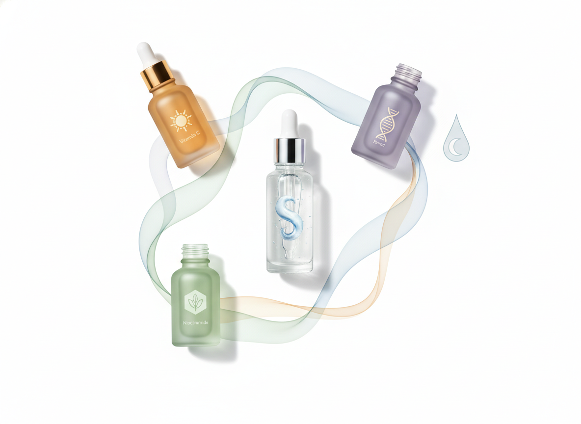 Porządek nakładania serum z kwasem hialuronowym i innych składników aktywnych na skórę.