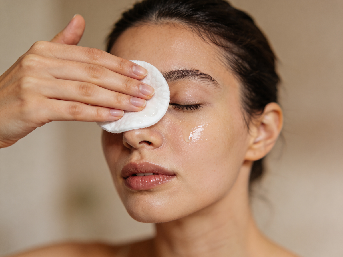 Prawidłowy demakijaż oczu metodą przyłóż i przytrzymaj wykorzystując płyn micelarny.