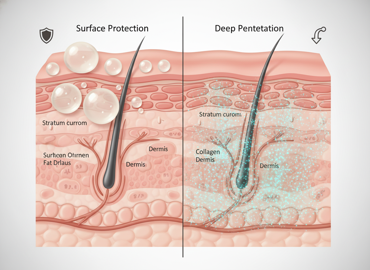 Schemat przenikania składników aktywnych jakie posiada serum do twarzy w głąb skóry
